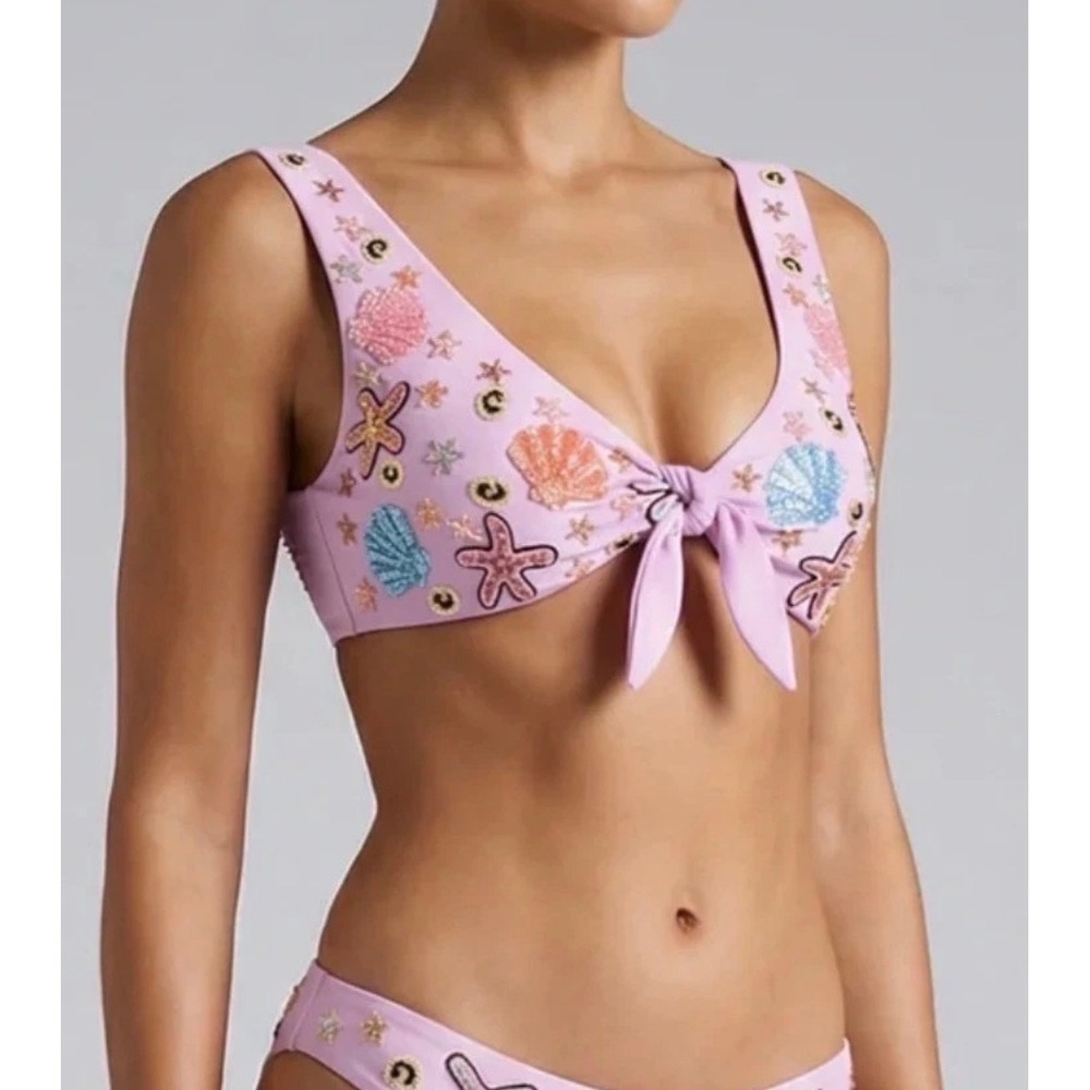 Oceanus The Label Orla Beaded Jersey Bikini Top‎ Lilac Purple Starfish Small NEW
